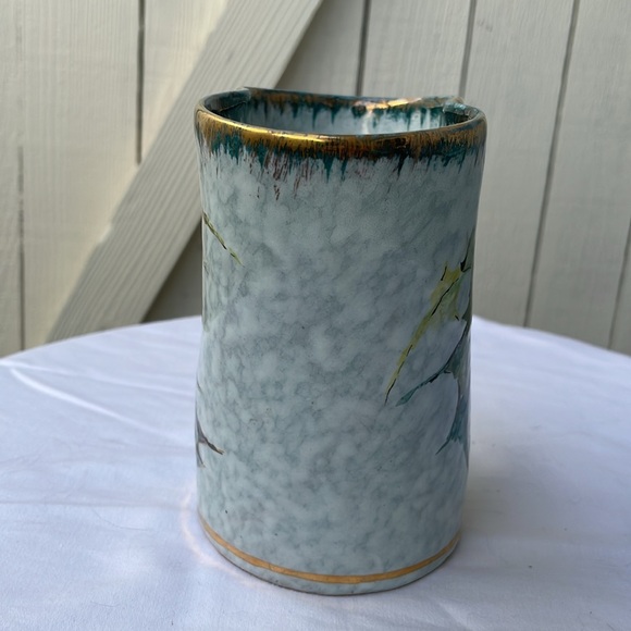 Antique Italian Majolica Sesto Fiorentino Blue Sponge Gold Thistle Vase - Picture 6 of 7